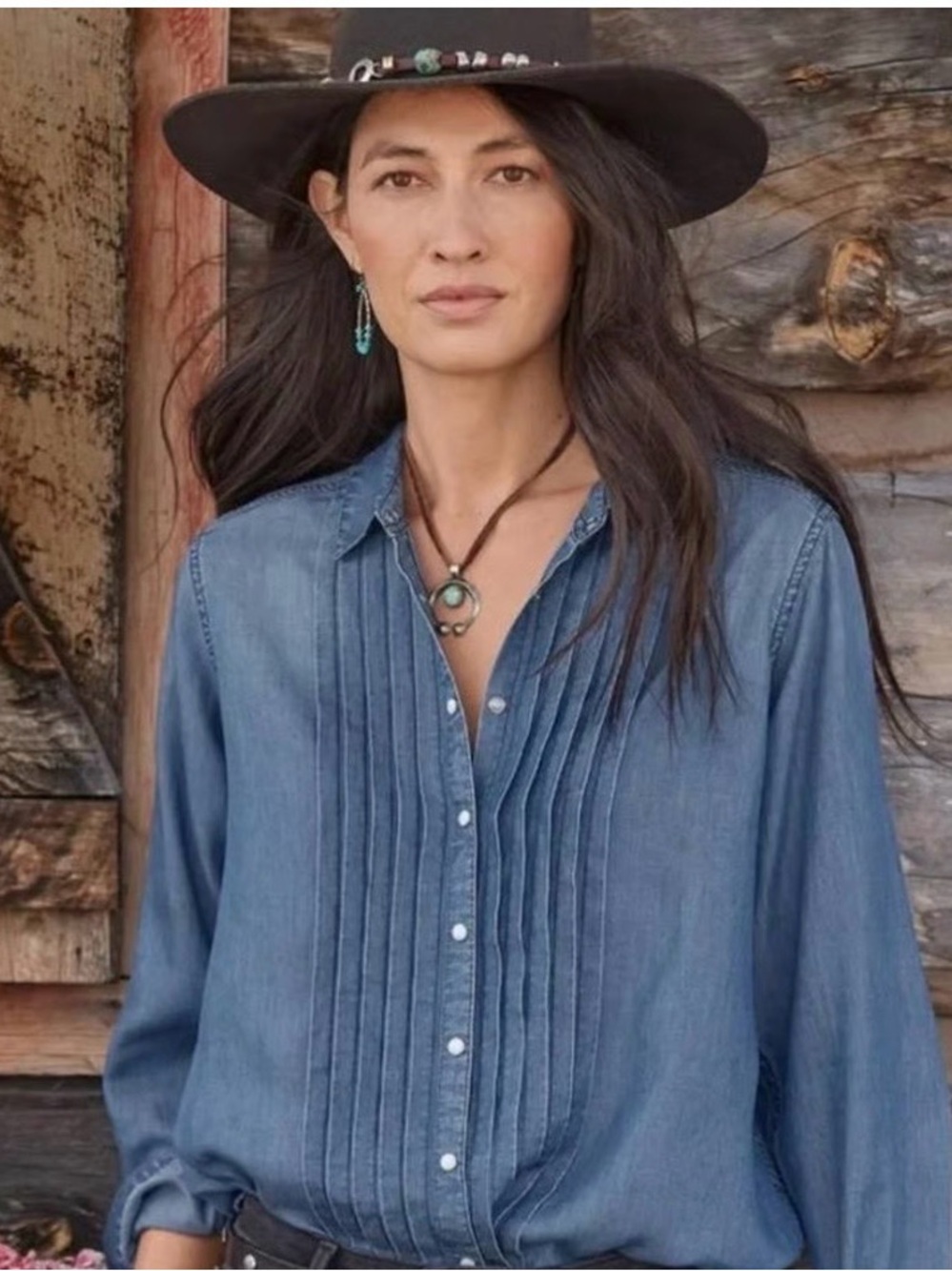 Sundance Tessa Chambray Blue Denim Button-Front Shirt Sz M